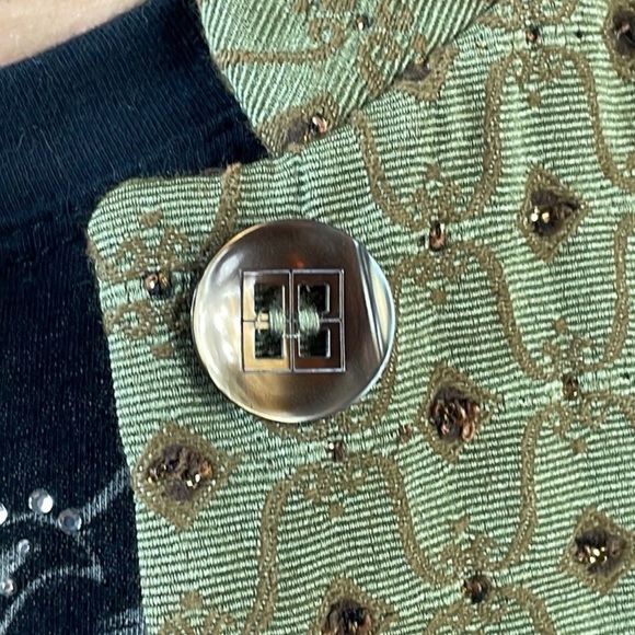 Anthropologie Comma green sparkle standing collar embroidered jacket blazer. - Picture 4 of 6